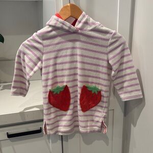 Mini Boden Pink and White Striped Hoodie with Strawberry Patches for GIRLS